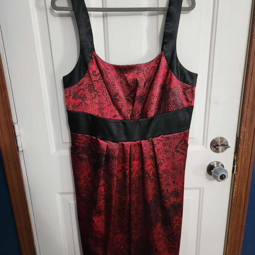 Fashion Bug Red and Black Satin Dress